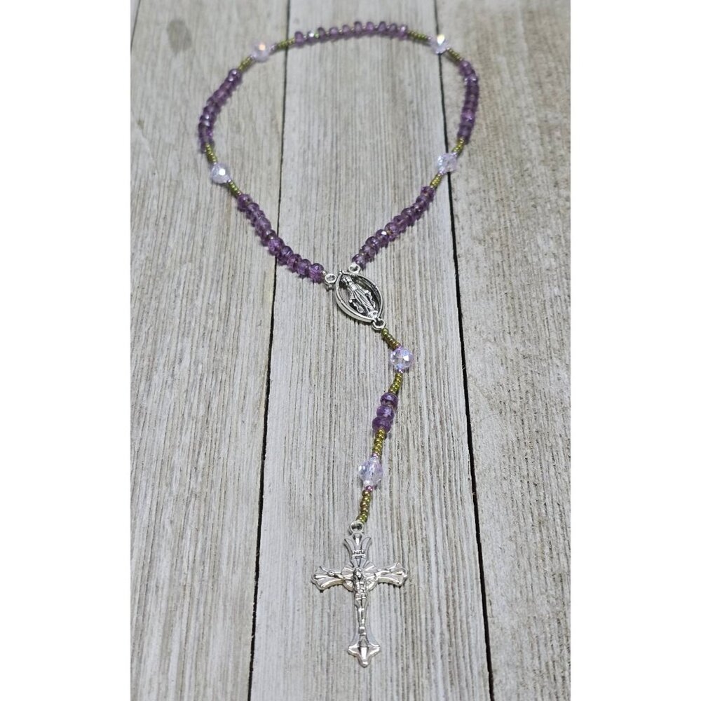 Gorgeous Alexandrite Glass Bead Silver Colored Charms Mini Rosary Easter Gift